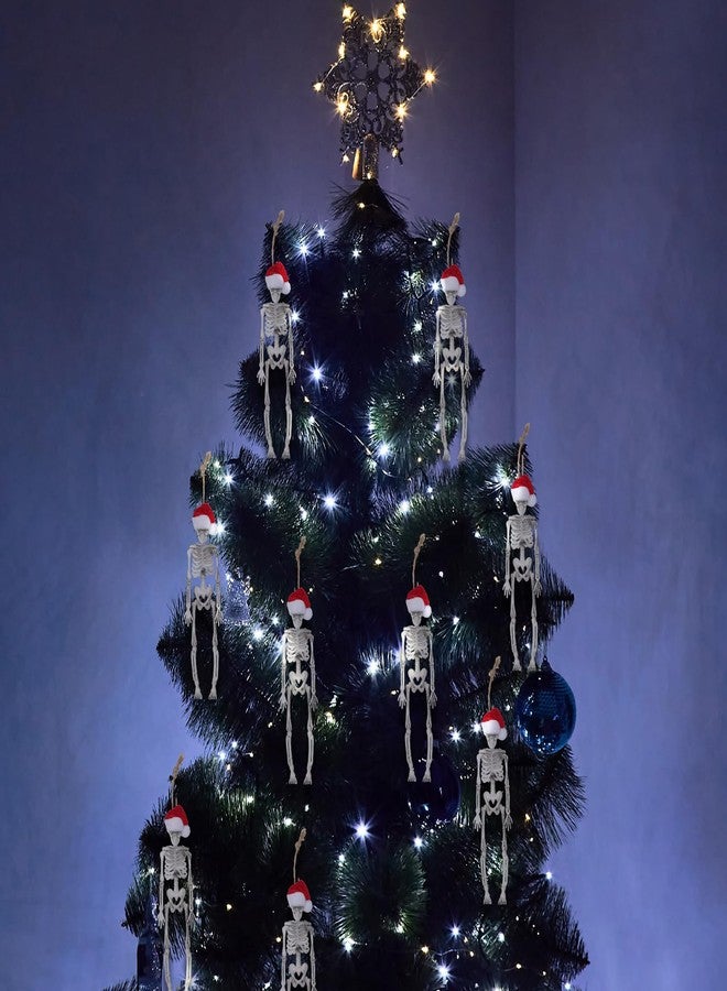 Silipull 12 Pcs Christmas Skeleton Figurine with Santa Hat 7.3 Inch Skeleton Santa Claus Tree Hanging Ornament Mini Skeletons Figurines for Christmas Indoor Outdoor Party Decoration - Image 5